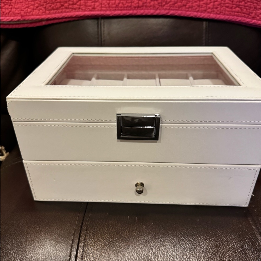 White Jewelry Organizer Box - Perfect for Watches + Bracelets